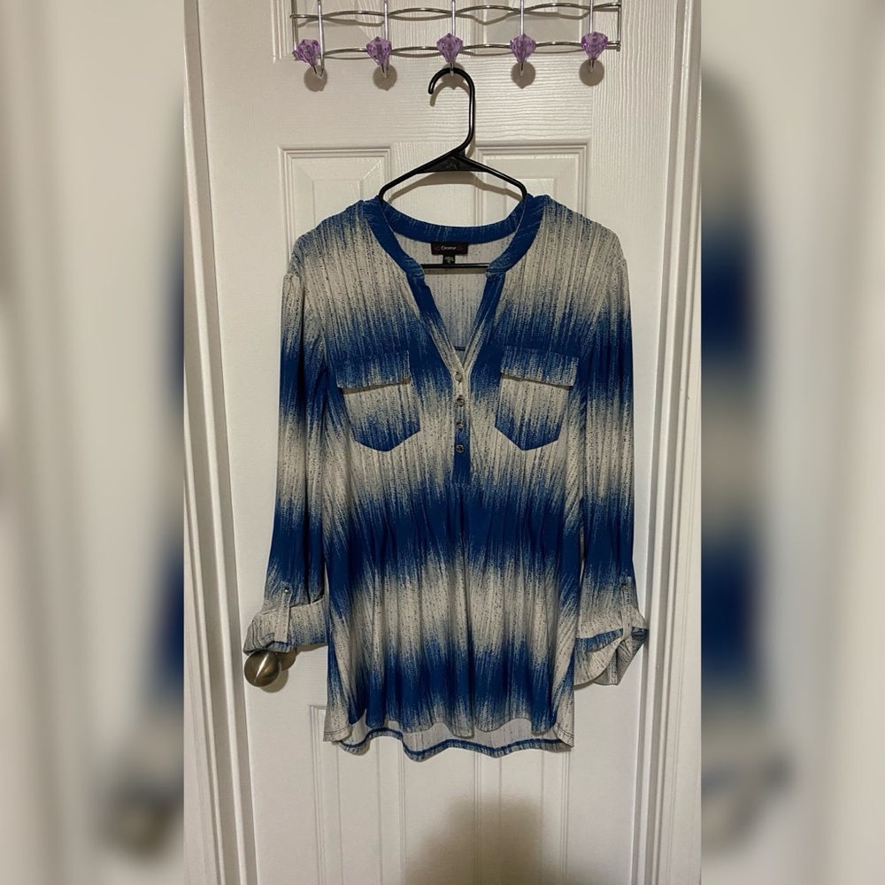 Blue and White Blouse